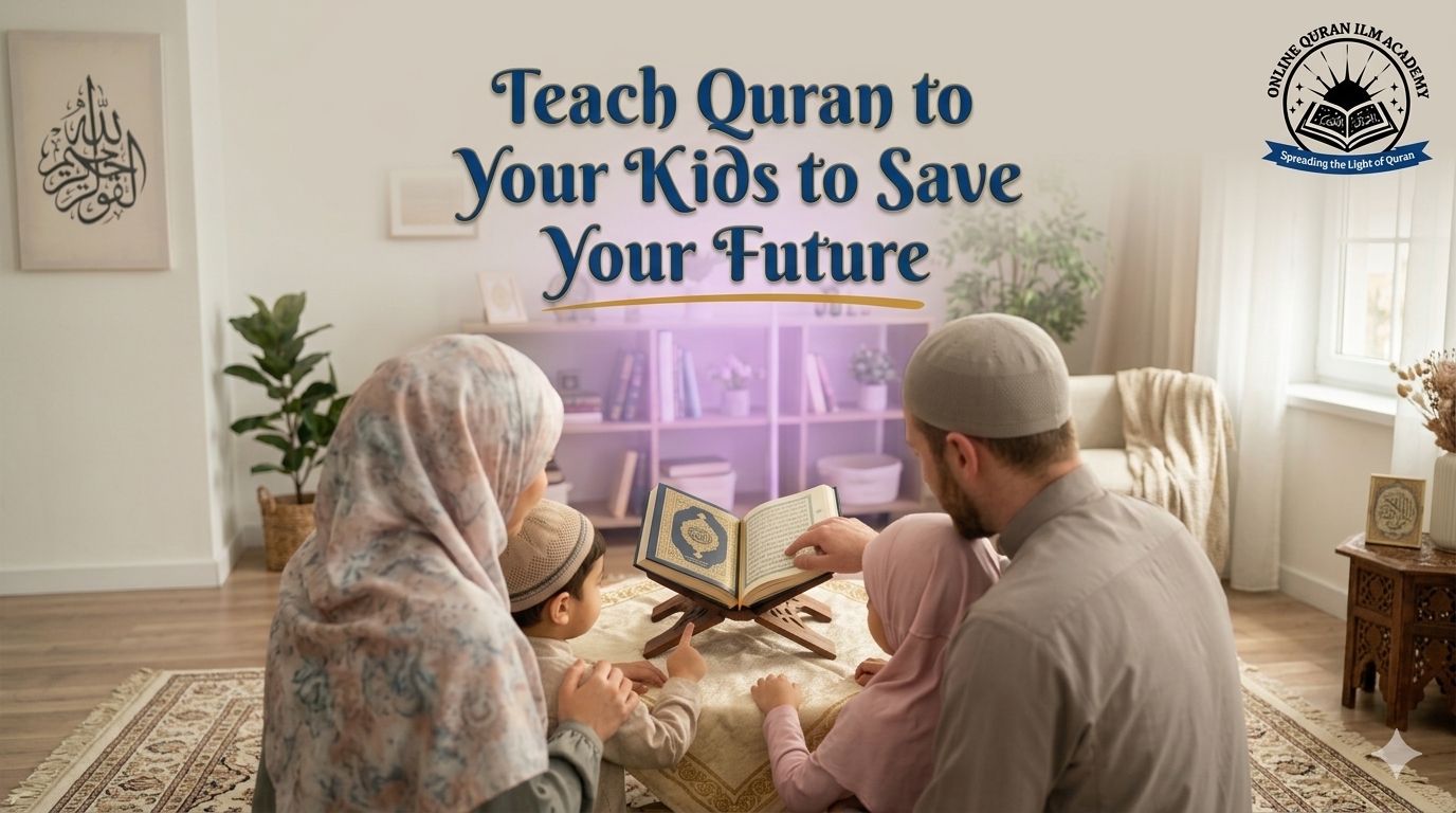 Mother helping her child read the Quran at home